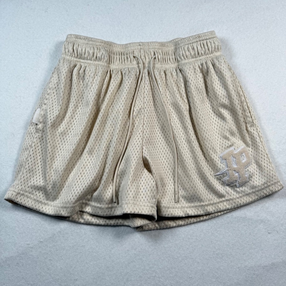 Inaka Power Mesh Basketball Shorts Cream Tan IP Logo Athleisure Womens Small